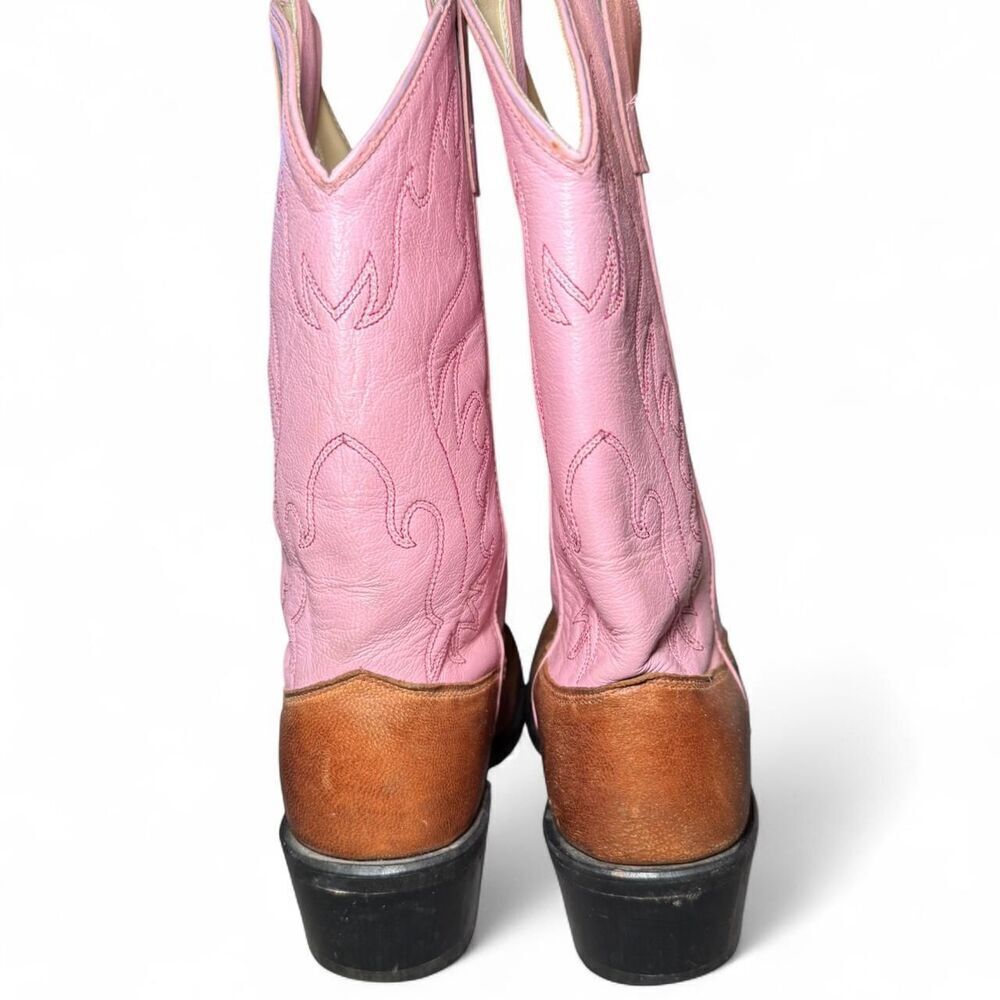 Old West Pink Leather Western Cowboy Boots Women’s Approx 7.5 - Picture 4 of 6